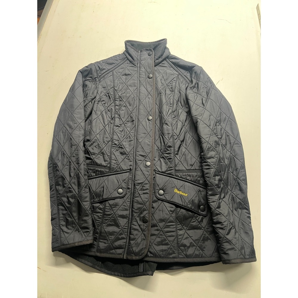 Barbour Cavalry Polarquilt Quilted Jacket Black Button Fleece Lined Women Sz 4 - Picture 1 of 9